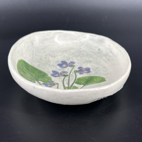 Vintage Salt Marsh Pottery Violets Trinket Dish Bowl Wall Hanging 4x5.5” Oval - Picture 3 of 12